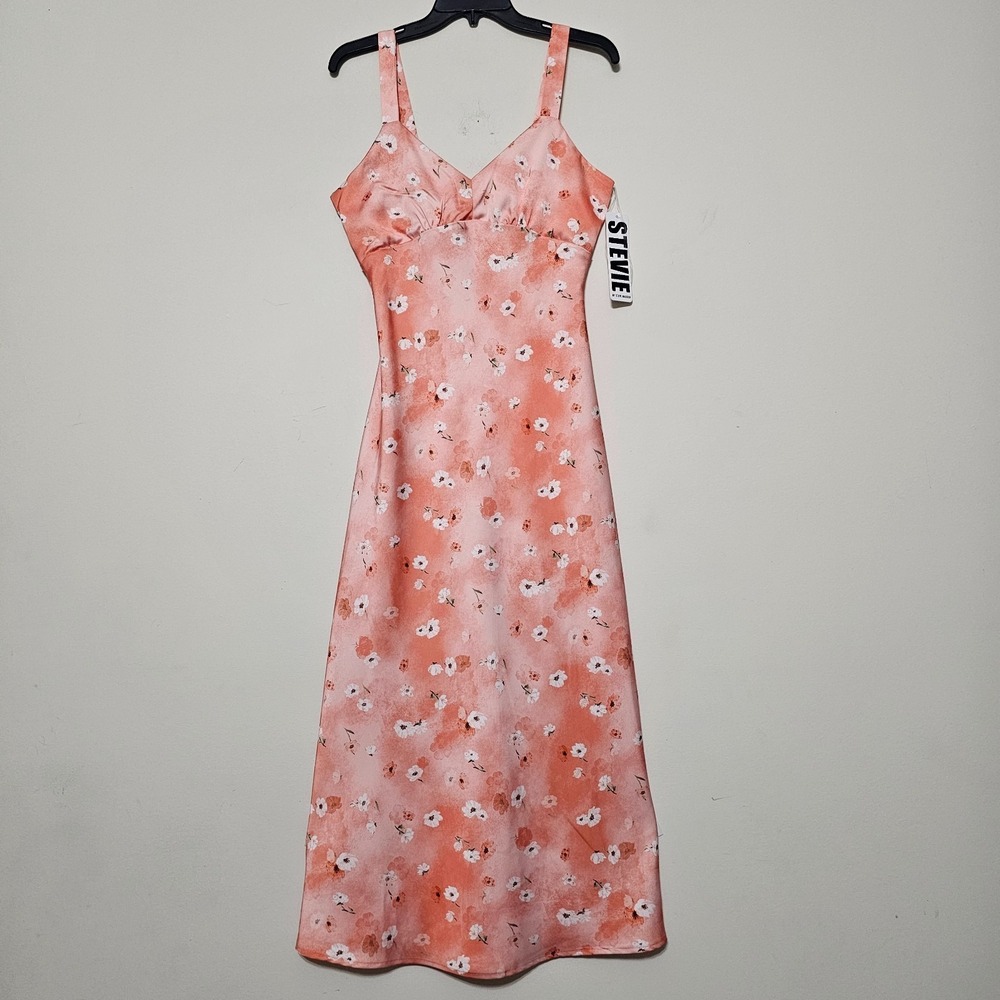 Stevie Womens Dress A-Line Small/4 Peach Florals Long Sleevesless Sweetheart 857